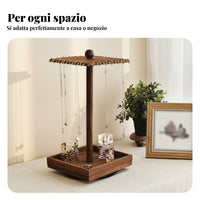 Wooden Jewelry Display Stand Golden-Hued Hooks Rotating Jewelry Stand Tray Base