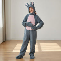 Youngster bunny Costume 4-Piece Set Soft Animal Jumpsuit Hooded Design Animal Outfit for Stage Performance, Parties