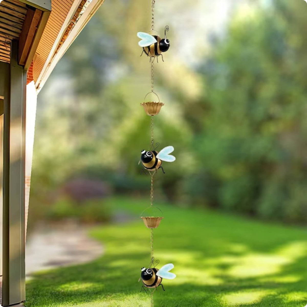 Bee Rain Chain Easy to Install Bee Hanging Decor for Outdoor