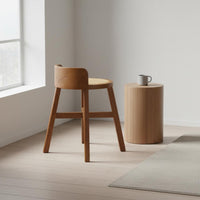 Rattan Dressing Table with Mirror Space Saving Wooden Makeup Vanity with Drawers