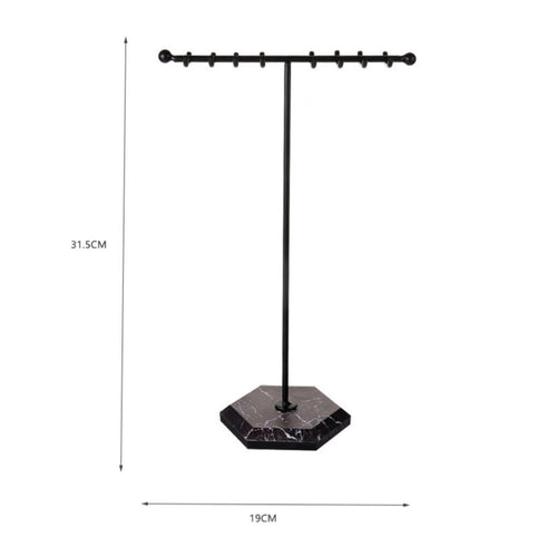 16 Hook Earring Stand Marble Pattern Base Crossbar Jewelry Holder Large Capacity