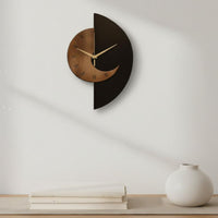 Wall Clock Wood-Grain Moon-Shaped Dial Wall Clock Modern Home Decor
