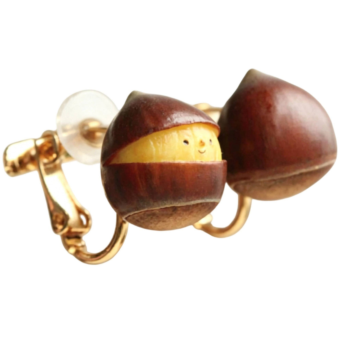 Chestnut Earrings Matte Ear Studs Compact for Women, Teens