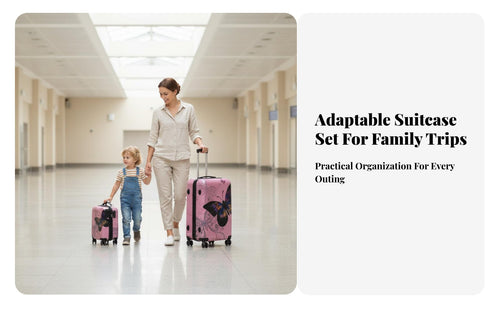 2 Pieces Butterfly Print Hardshell Trolley and Vanity Case Built-in Combination Lock Hardshell Set Telescopic Handle Suitcase Lightweight for Children, Families, Travelers, Boarding, Vacation, Airport