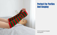 Cosplay Party Fingerless Striped Knit Gloves, Anime, Christmas, Adult