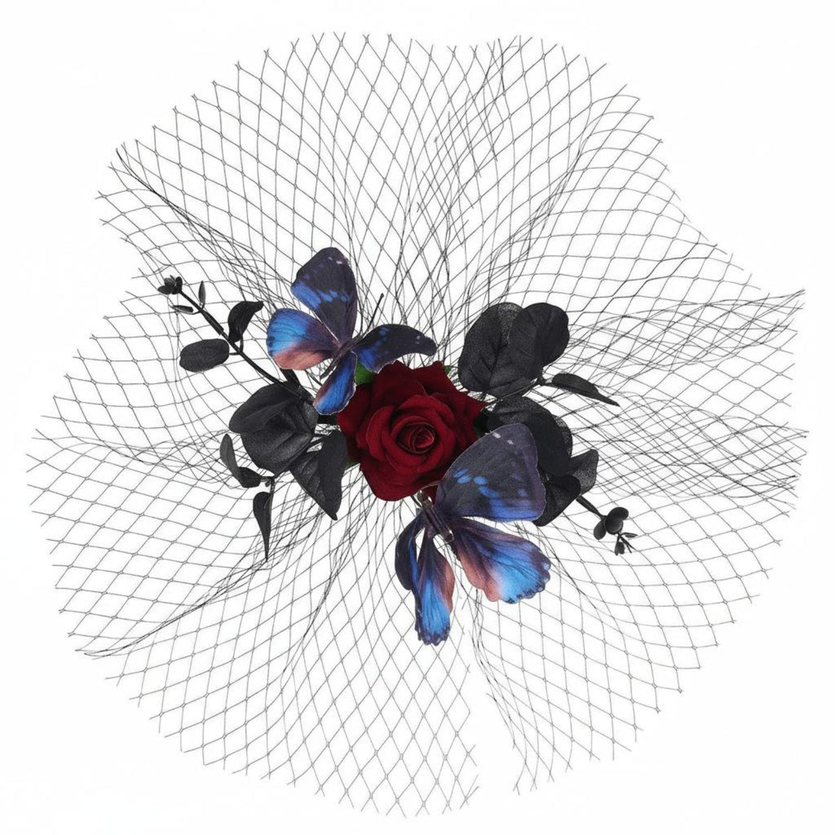 Gothic Flower Fascinator Vintage Inspired Halloween Mesh Covering Hair Fastener Flower Mesh Hair Fastener Retro Design Dark