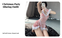 3 Pieces Christmas Lingerie Dress Lace-up Front Trim Soft Pile Material Mini Dress Merry Matron Holiday Lady Lingerie Outfit