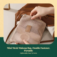 Makeup Bag, Mini Doublefastener Travel Organizer, Mesh Cosmetic Storage Pouch for Women, Small Multipurpose Case