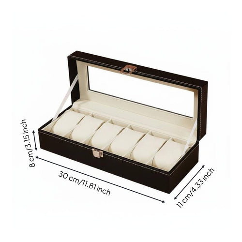 6 Slot Watch Box Padded Compartments Timepiece Organizer Clear Window