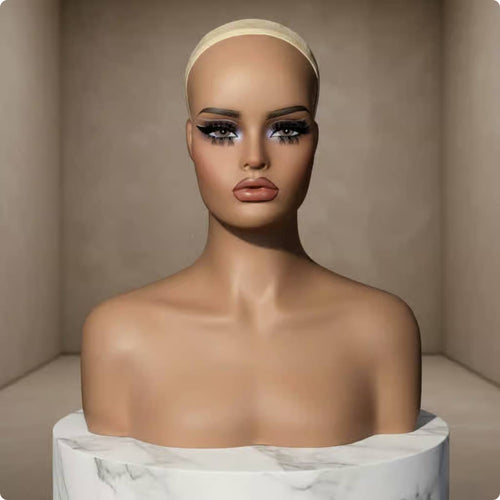 Hairpiece Display Head Natural Skin Tone Female Bust Mannequin for Photo