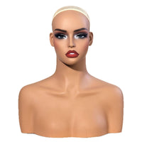 Head with Shoulders Bust Realistic Female Mannequin Head Flat Base
