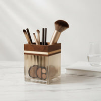 Acrylic Makeup Brush Holder Large Capacity Square Vanity Brush Cup Luxury Design