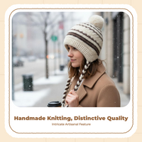Winter Knit Hat Fleece Lined Warm Tassel Women