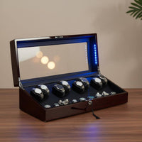 8+9 Watch Winder Box Multiple Rotation Modes Automatic Watch Winder Jewelry Storage Sturdy Wood Construction Lid Activated Stop