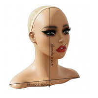 Pinnable Mannequin Head with Shoulders Pierced Ears Hairpiece Display Head Long-Lasting PVC for Stylists, Retailers, Salon, Shop Window