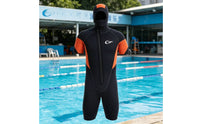 5 Mm Hooded Wetsuit Stretch Short Sleeve Wetsuit Stitched Seams Water Sports Gear Orange Panels for Diving, Surfing, Snorkeling
