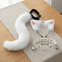 Cat Ears Headband with Tail and Collar Soft Feel Wolf Ears and Tail Cosplay Set Soft Canine Costume Accessories Adjustable Fit