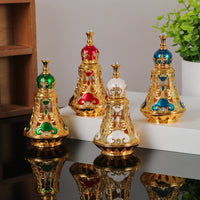 Ornate Perfume Bottle Openwork Bell-Shaped Glass Bottle Golden-Hued