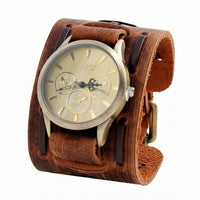 Men's Wrap Wristwatch Wide Band Leather Cuff Watch Adjustable Fit