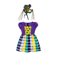 Carnival Costume Dress Glittery Plaid Costume Dress Feather-Like Accents