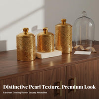Airtight Seal Pearl Pattern Food Jar Elegant Design Gold Decorative Canister Sturdy Construction for Desktop, Pantry