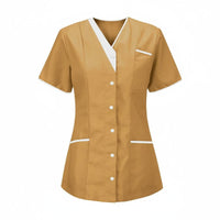 Short Sleeve Nurse Attire Shirt Contrast Trim Medical Top for Hospital, Nurses