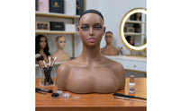 Mannequin Head with Shoulders Dark Skin Tone Realistic Hairpiece Head Shouldered Display Figure