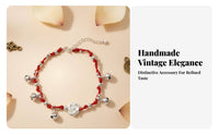 Boho Red String Bracelet, Handmade Lotus Chime Anklet, Lucky Charm Jewelry for Women & Men