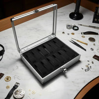 12 Compartment Watch Box Reinforced Corners Aluminum Watch Case Individual Item Storage Debris-Resistant Scuff Protection