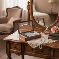 Walnut Wood Jewelry Case Vintage Style Wooden Jewelry Box Compartmentalized Design Band and Earring Storage Box for Women, Bedroom