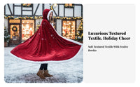 Christmas Velvet Cloak Tie Closure Full-Length Hooded Cloak Soft Texture for Men