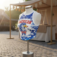 Patriotic Crop Top Slim Fit American Flag Crop Top Digital Print Round Neck Sleeveless Vest for Teens