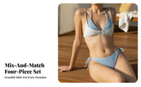 4 Pieces Adjustable Fit Layered Halter Bikini Set Comfortable Wear DIY Mix and Match Swimsuit for Young Adults, Summer, Swimming, Sunbathing