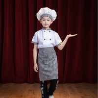 3 Pieces Includes Hat and Apron Kids Chef Costume Double Breasted Jacket Children's Cook Uniform Gingham Trim Kids Baker Costume for Toddlers, School Plays