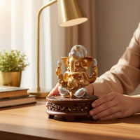Gold Elephant God Idol Long-Lasting Resin Craftsmanship Elephant God Statue Ganpati Idol Intricate Features House Decoration