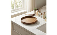 Wooden Rotating Tray Brown Cosmetic Organizer Tray Space Saving for Vanity