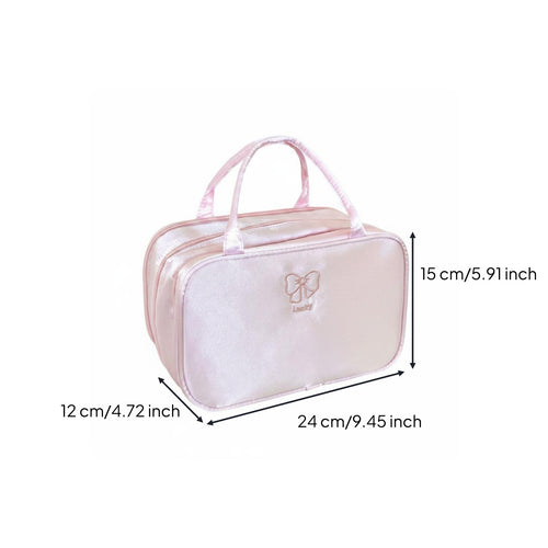 3 Compartment Makeup Bag Double Zipper Cosmetic Storage Case Easy to Clean