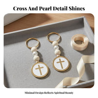 Simple Design Cross Pearl Keychain Meaningful Design Cross Keychain Favor Lightweight for Family, Parents, Christening, Wedding, Baby Shower