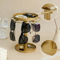 Glasses Display Stand with Tray Metal Glasses Organizer Eyeglass Stand Gold-Colored Sunglass Holder Decorative for Vanity