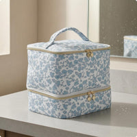 Double-Layer Makeup Bag Zip-Around Beauty Storage Inner Pockets