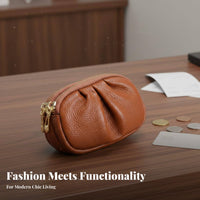 Pleated Coin Purse Small Size Mini Change Wallet Double Fastener Pouch Multi-Functional Zip Coin Pouch Minimalist Design