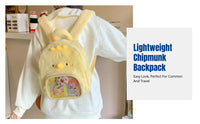 Lightweight Chipmunk Plush Backpack, Cute Cartoon School Bag, Girls, Versatile, Travel