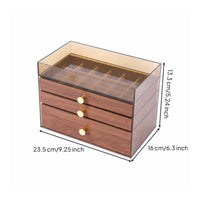 Multi-Tier Jewelry Organizer Allergen-Shield-Resistant Jewelry Storage Case with Compartments Wood Grain Storage Box Clear View
