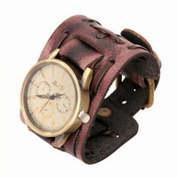 Men's Wrap Wristwatch Wide Band Leather Cuff Watch Adjustable Fit