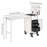 Fold-out Makeup Case with Table Portable Rolling Vanity Station Built-in Makeup Train Case with Drawers Professional for Studios