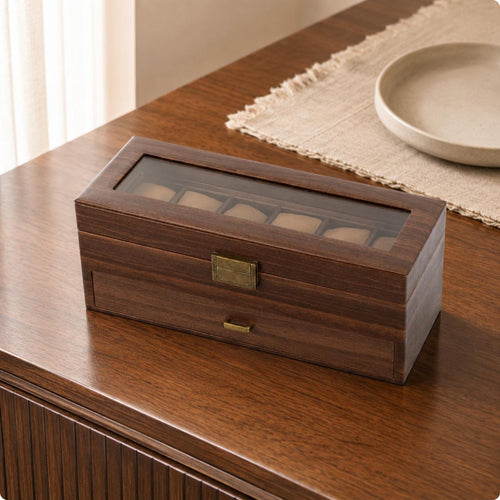 Watch and Jewelry Storage Box Transparent Lid Double-Layer Watch Box Wood-Grain