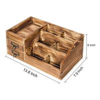 Wooden Desktop Organizer with Drawers Space Saving Multi-Compartment Desk Holder Vintage Office Supply Holder for Countertop