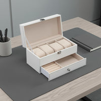 Double-Layer Watch Box Compartmented Watch Organizer with Drawer Soft Padded