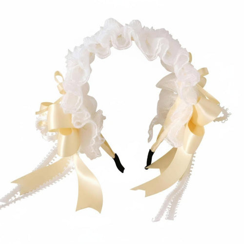 Feather Mini Hat, Milk Yellow Silk Headband, Sweet Vintage Ballet Lace Hair Clip for Children