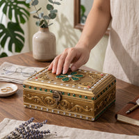 Carved Jewelry Box with Latch Handcrafted Look Wooden Jewelry Box with Mirror for Dresser, Bedside Table